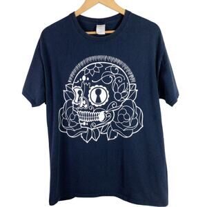 Generation X Floral Skull Daytona Florida Shirt Blue Large